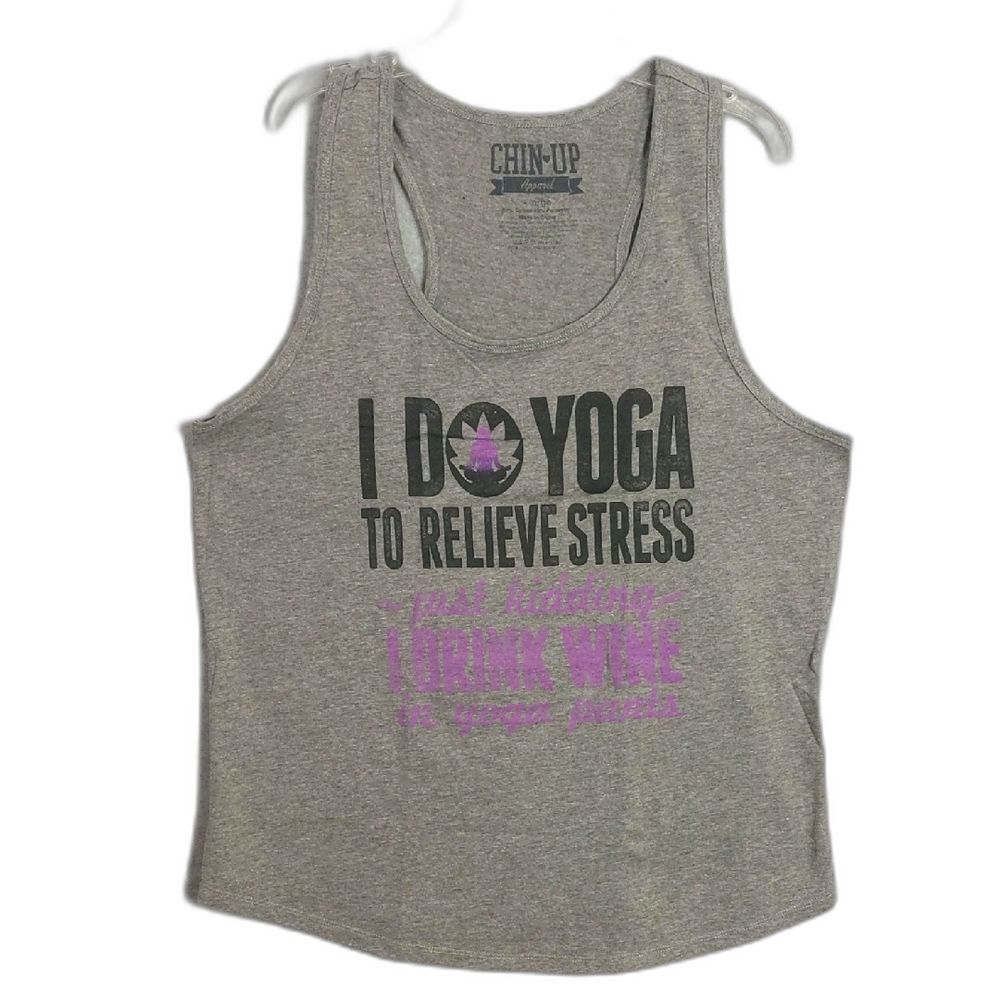 Chin Up Apparel I Do Yoga Wine Funny Racerback Tank Women's XL